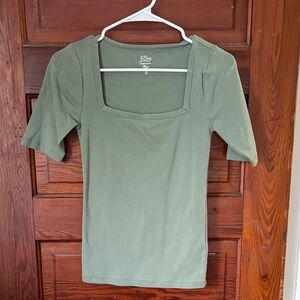 J. Crew Olive Green Square Neck Short Sleeve Top